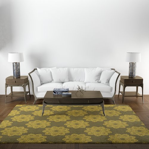 Yellow Mandalas on Brown  Rug