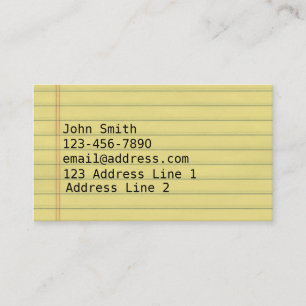Yellow Manuscript Lined Paper Business Card