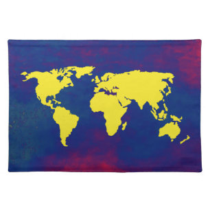 yellow map of the world placemat