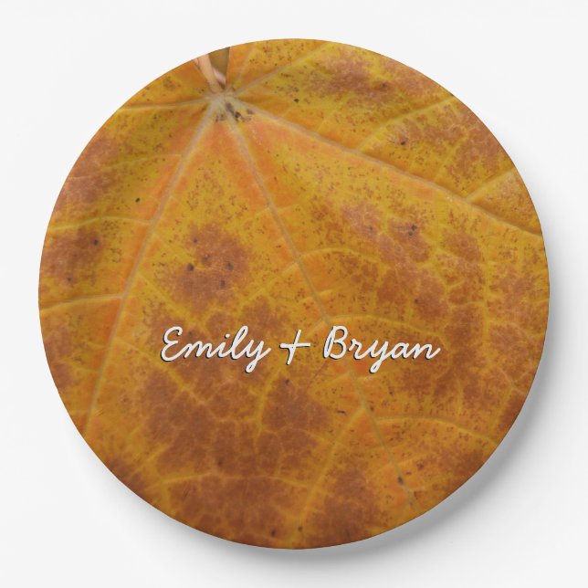 Yellow Maple Leaf Autumn Abstract Nature Paper Plates (Front)