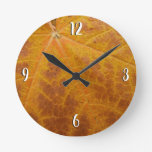 Yellow Maple Leaf Autumn Abstract Nature Round Clock
