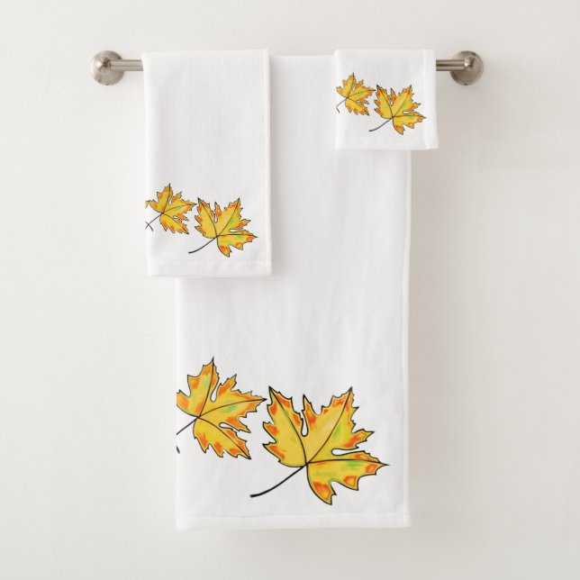 Yellow Maple Leafs Autumn Fall botanical Bath Towel Set (Insitu)