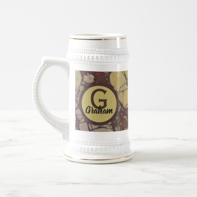 Yellow Marble Family Initial Monogram Keepsake Beer Stein (Left)