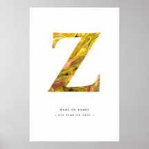 Yellow Marble Letter Z Initial Personalized Art