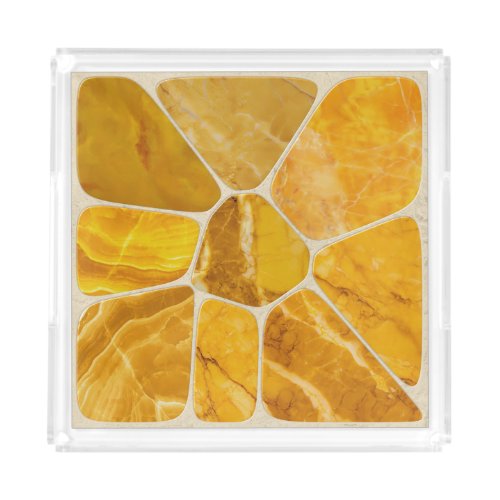 Yellow Marble Mosaic Flower abstract art Acrylic Tray