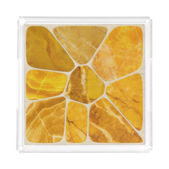 Yellow Marble Mosaic Flower abstract art Acrylic Tray (Front)