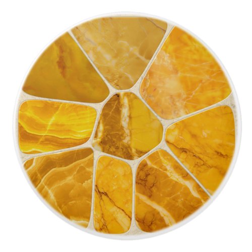 Yellow Marble Mosaic Flower abstract art Ceramic Knob