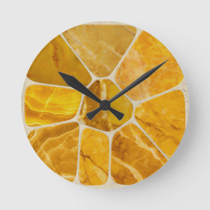 Yellow Marble Mosaic Flower abstract art Round Clock