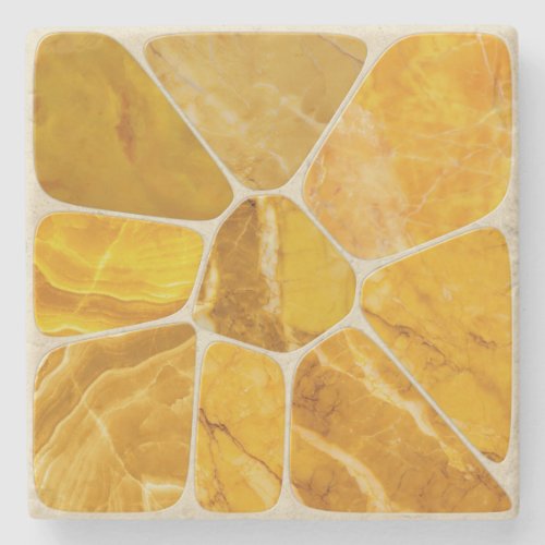 Yellow Marble Mosaic Flower abstract art Stone Coaster