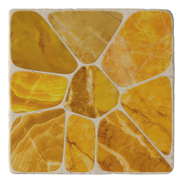 Yellow Marble Mosaic Flower abstract art Trivet (Front)