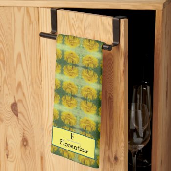Yellow Marigold Floral Monogram Kitchen Towels by CatsEyeViewGifts at Zazzle