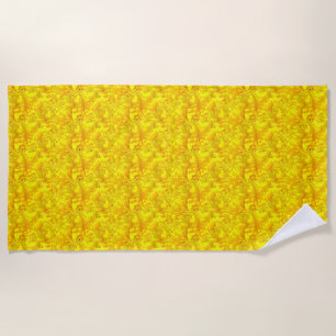 Yellow Marigold Floral Seamless Pattern Beach Towel