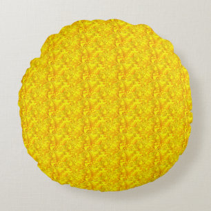 Yellow Marigold Floral Seamless Pattern Round Pillow
