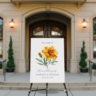 Yellow Marigold Floral Wedding Welcome Sign