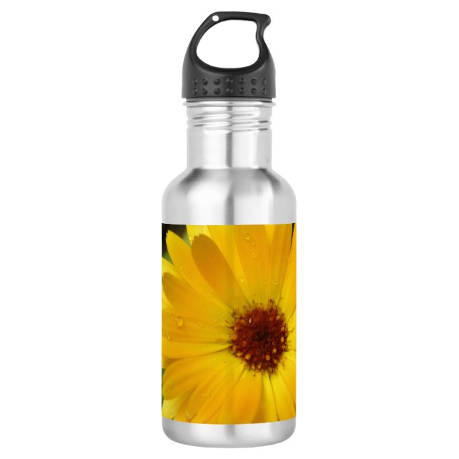 Yellow Marigold Macro Stainless Steel Water Bottle (Front)