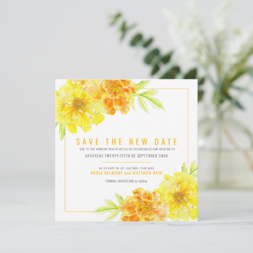 Yellow marigold save the new date wedding save the date