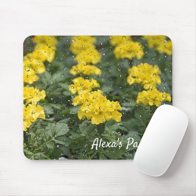 Yellow Marigold With Raindrops Mouse Pad (With Mouse)