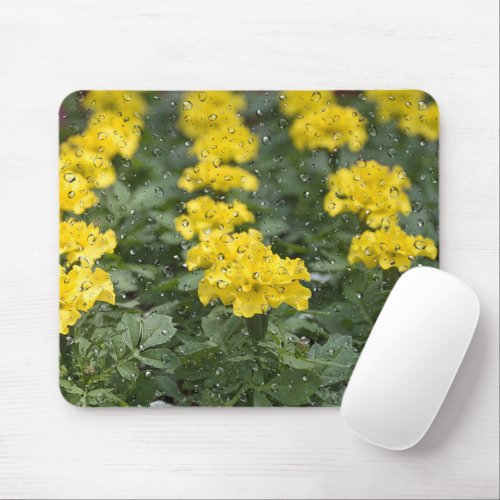 Yellow Marigold With Raindrops Mouse Pad