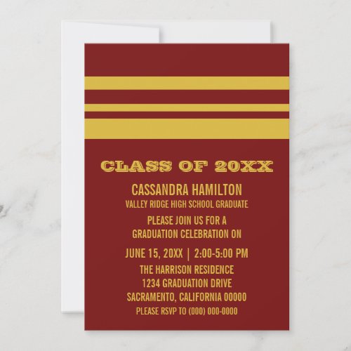 YellowMaroon Bold Stripe Graduation Invite