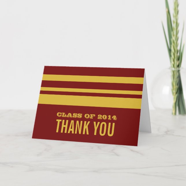 Yellow/Maroon Bold Stripes Grad Thank You Card (Front)