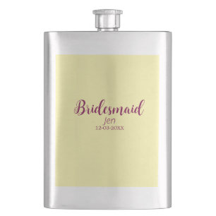 Yellow maroon bridesmaid name date stylish bride t flask