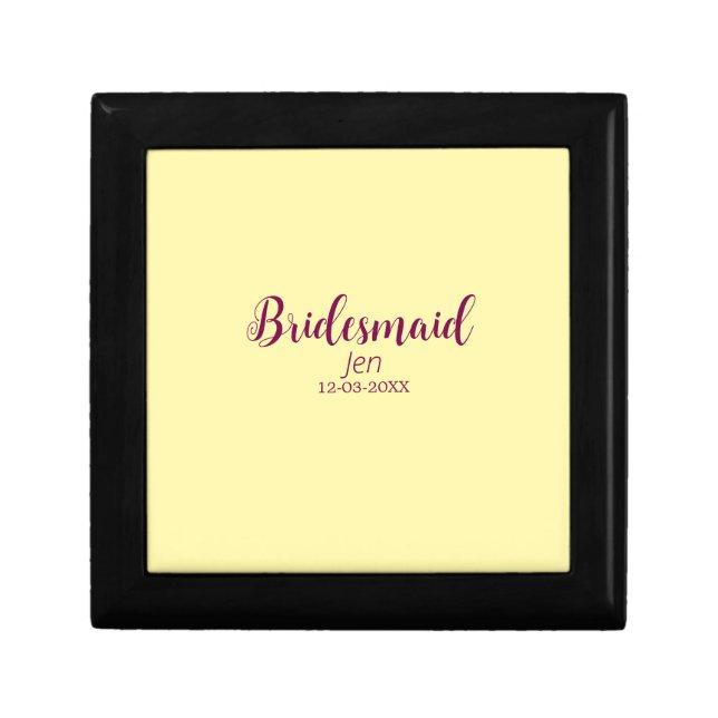 Yellow maroon bridesmaid name date stylish bride t gift box (Front)