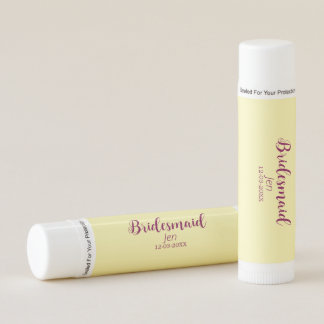 Yellow maroon bridesmaid name date stylish bride t lip balm
