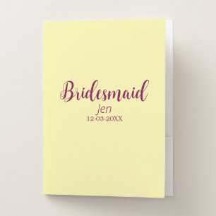 Yellow maroon bridesmaid name date stylish bride t pocket folder