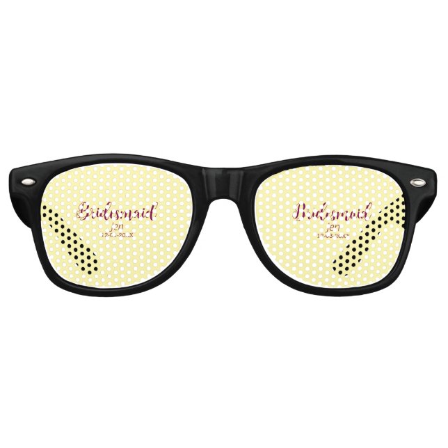 Yellow maroon bridesmaid name date stylish bride t retro sunglasses (Front)