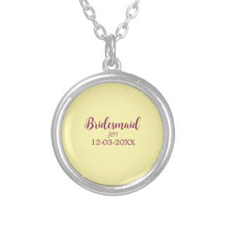 Yellow maroon bridesmaid name date stylish bride t silver plated necklace