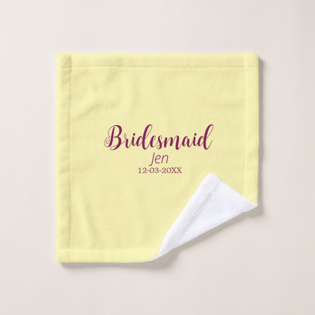 Yellow maroon bridesmaid name date stylish bride t wash cloth (Wash Cloth)