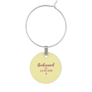 Yellow maroon bridesmaid name date stylish bride t wine charm