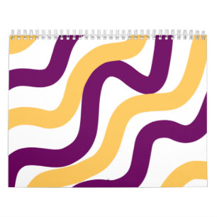 Yellow marron red curvy lines wavy pattern design calendar