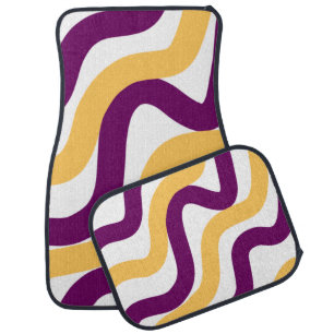 Yellow marron red curvy lines wavy pattern design car floor mat