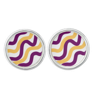 Yellow marron red curvy lines wavy pattern design cufflinks