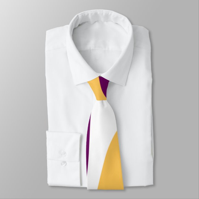 Yellow marron red curvy lines wavy pattern design  neck tie (Tied)