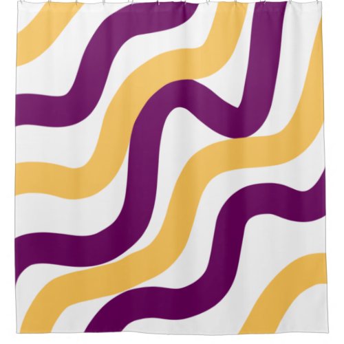 Yellow marron red curvy lines wavy pattern design  shower curtain