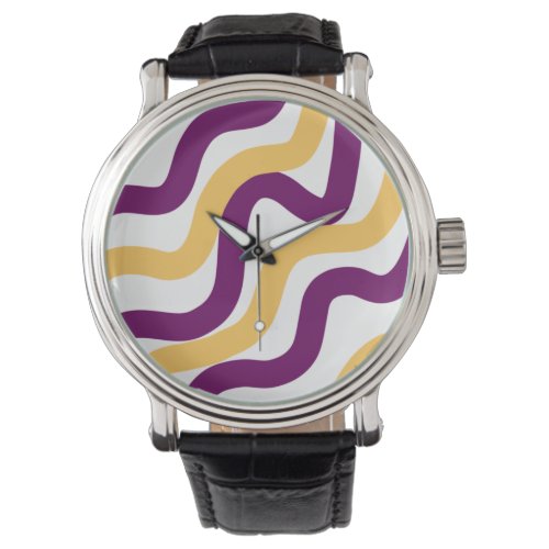 Yellow marron red curvy lines wavy pattern design  watch