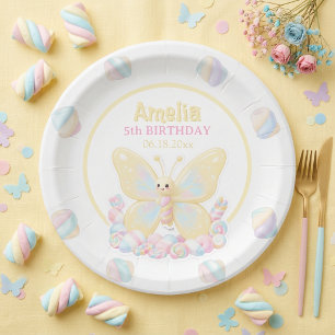 Yellow Marshmallow Butterfly Kids Birthday Paper Plates