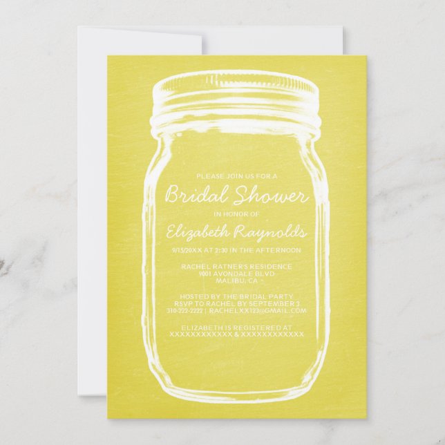 Yellow Mason Jar Bridal Shower Invitations (Front)