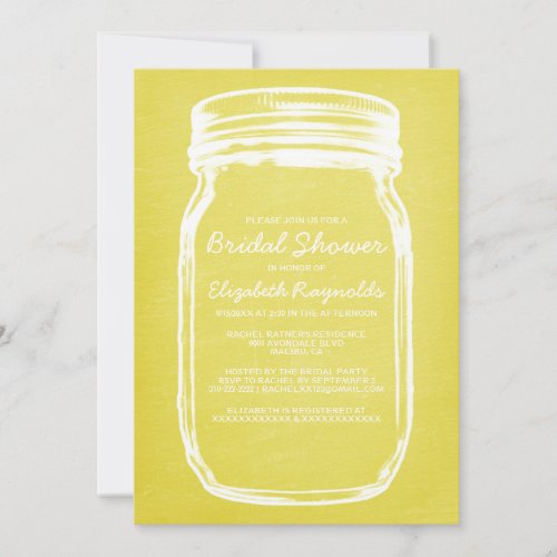 Yellow Mason Jar Bridal Shower Invitations