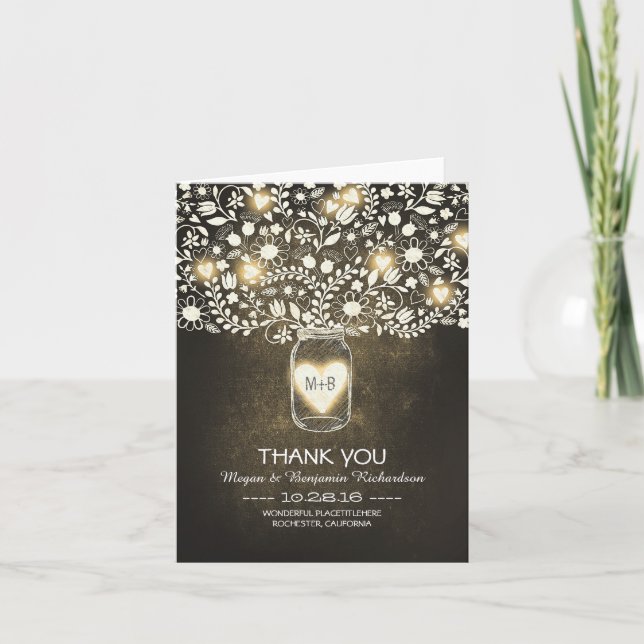 Yellow mason jar floral wedding thank you card (Front)