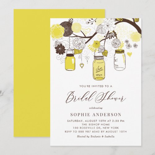 Yellow Mason Jars Floral Bridal Shower Invitation