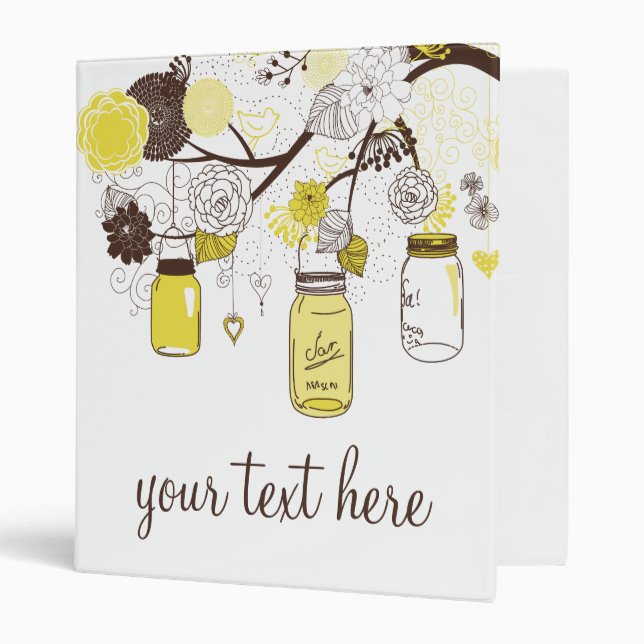 Yellow Mason Jars Floral Customizable Binder (Front/Inside)