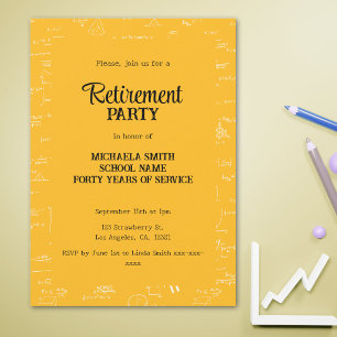 Yellow Math Teacher Retirement Party Invitation