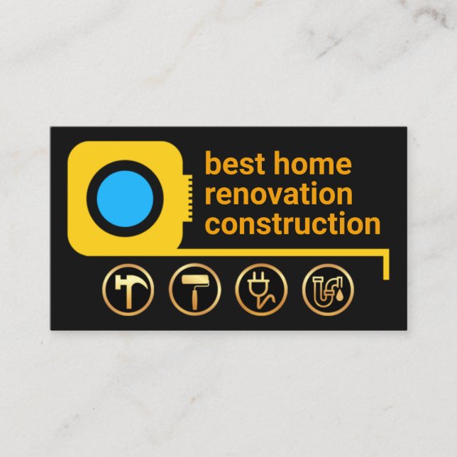 Yellow Measuring Tape Gold Handyman Tools Business Card (Front)
