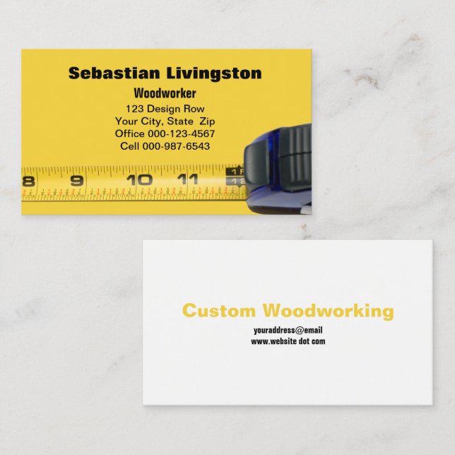 Yellow Measuring Tape Woodworking Professional Business Card (Front/Back)