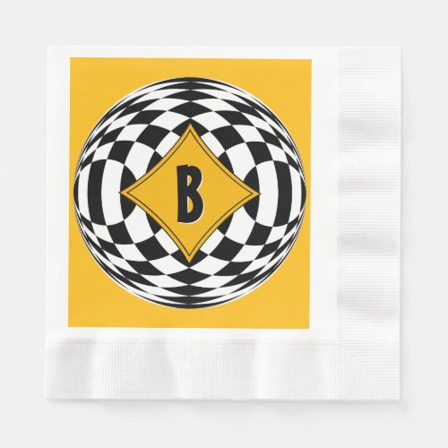 Yellow Medallion Over Black and White Diamonds  Napkins