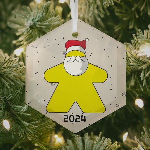 Yellow Meeple Santa Custom Year Family Board Game Glass Ornament