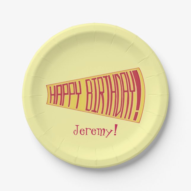 Yellow Mega Phone Birthday Paper Plates (Front)